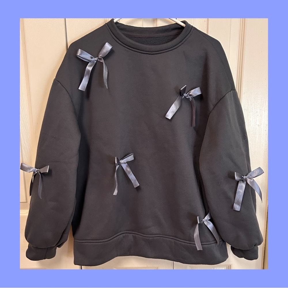 Gray Sweatshirt with Ribbon Accents